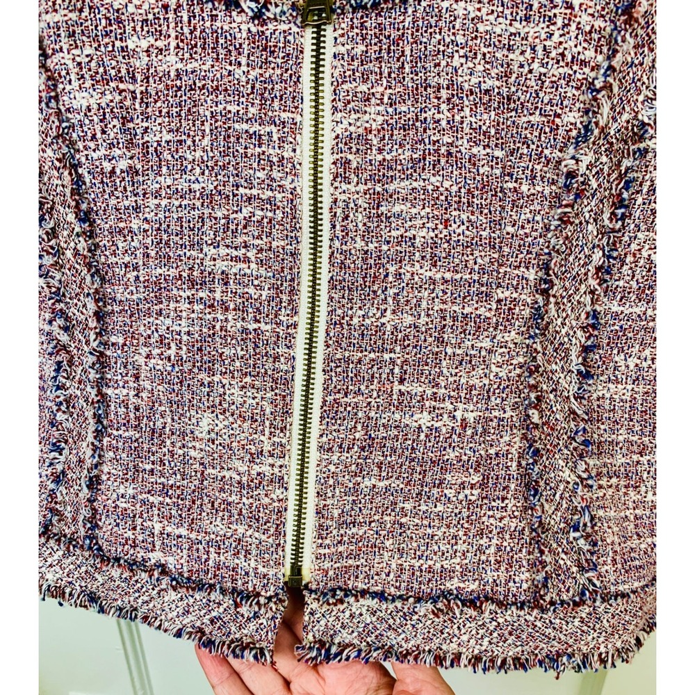 Banana Republic Frayed‎ Boucle Tweed Zip Front Linen Blend Cropped Jacket / 2 - Picture 10 of 16